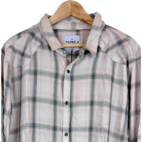Youngla Pearl Snap Flannel Shirt Men's XXL Long Sleeve Check Viscose Stretch - Picture 2 of 6